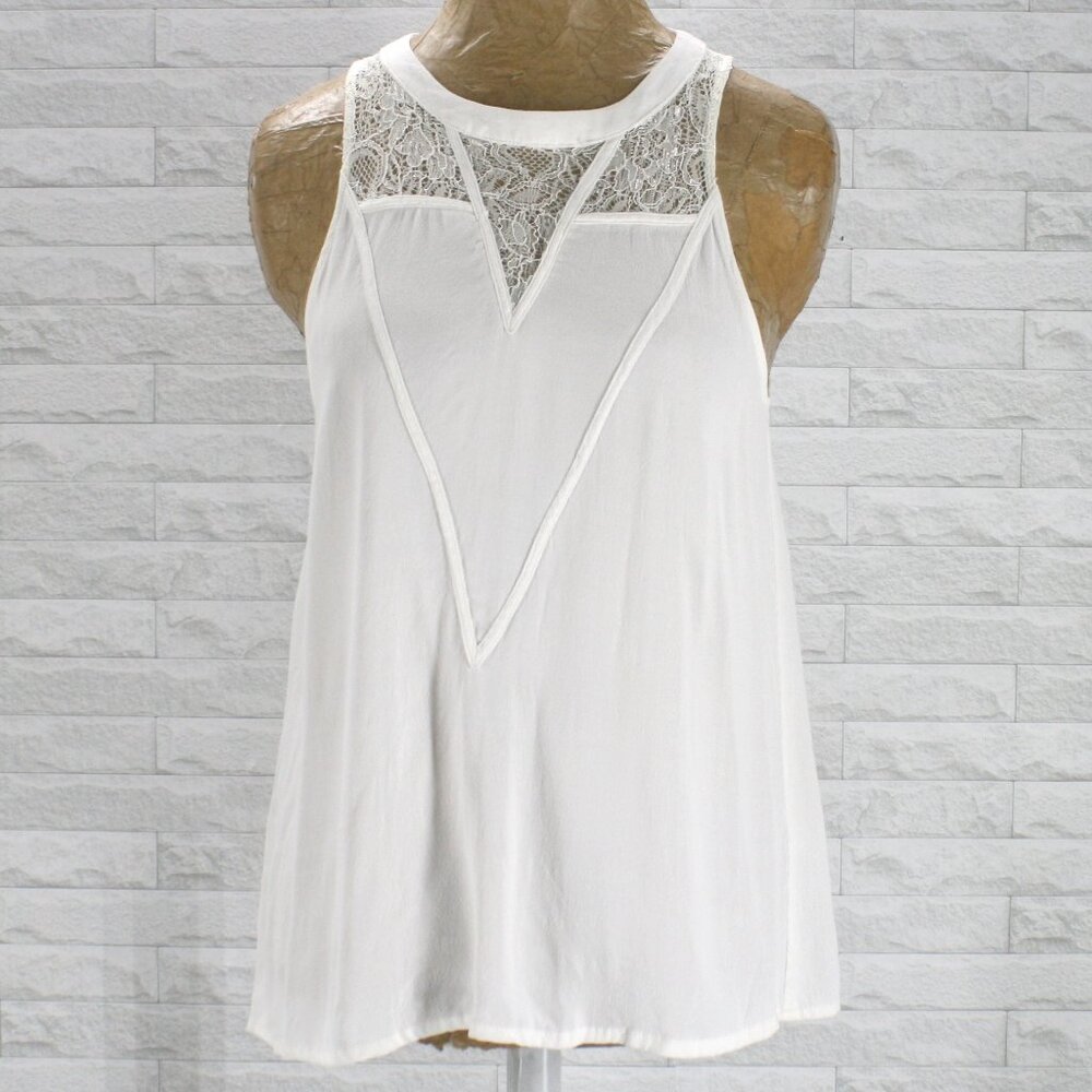 LEITH Top Sleeveless Flowy Lace Panel White Rayon Coastal Cowgirl Small